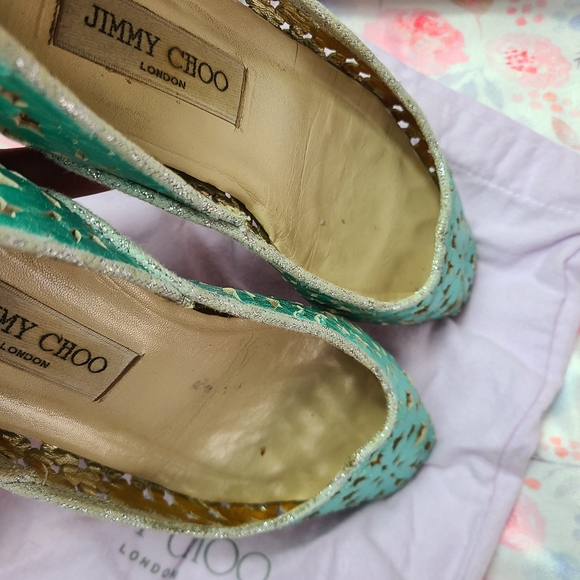 JIMMY CHOO ๐ฆ vintage peacock metallic cosmic stars cut out square toe flats ๐ฆ - Picture 9 of 15